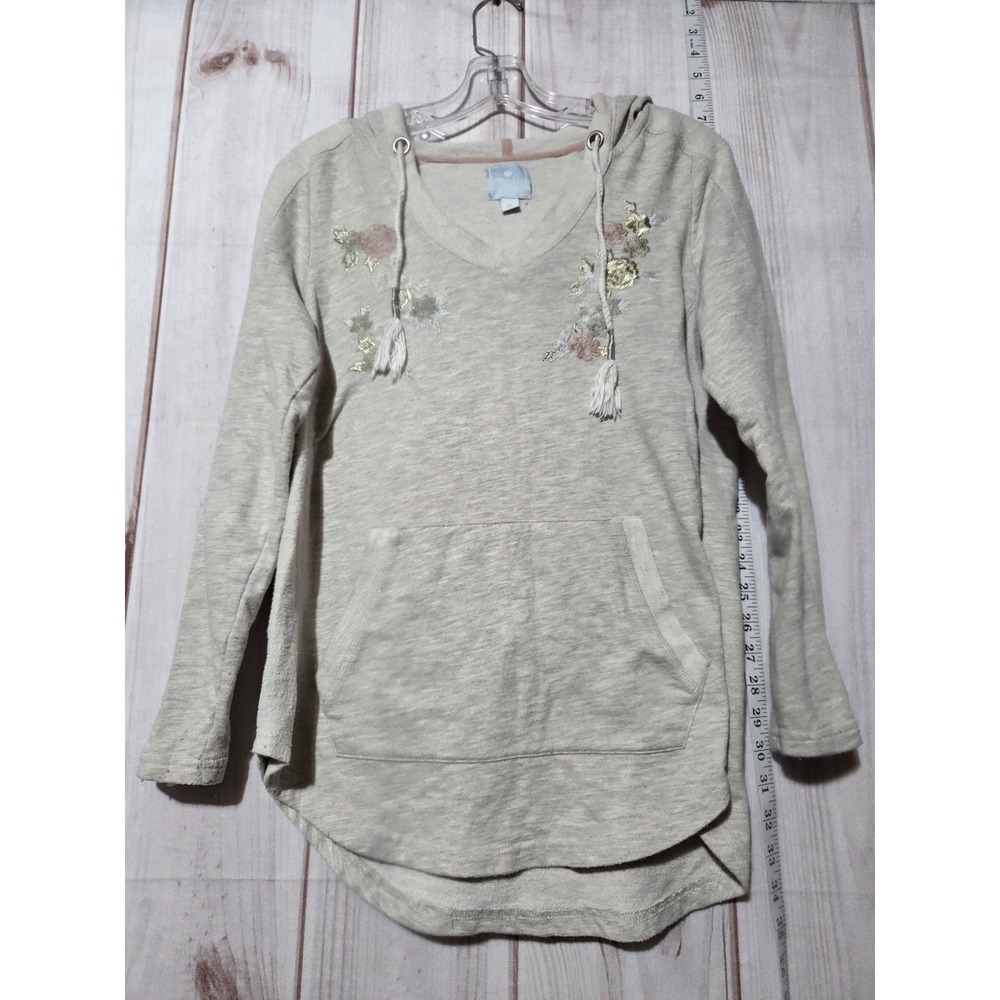 Sunday Floral Embroidered Hoodie Ladies Medium Pullover Sweatshirt Pouch Pocket
